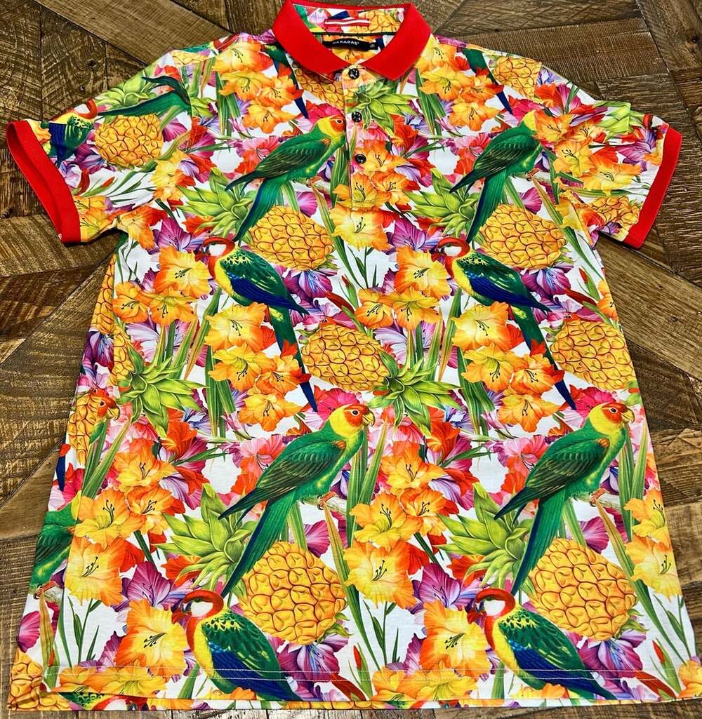 Barabas Parrot & Pineapple Jungle Print Polo Size S